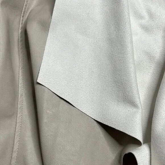 Tahari Open Front Jacket Womens Gray Stone Faux Leather Long Sleeve Pockets Sz M - Picture 10 of 12